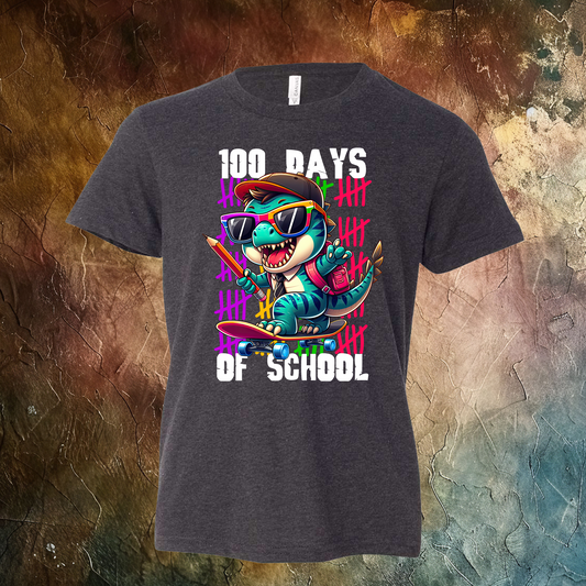 100 Days Of School Dino Skate T-Shirt