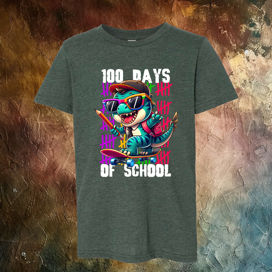 100 Days Of School Dino Skate T-Shirt
