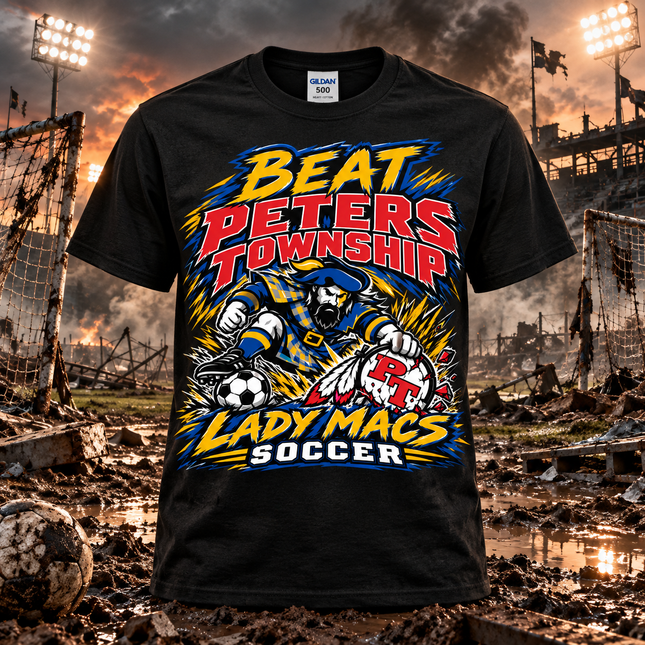 Beat Peters Township Lady Macs Soccer Tee