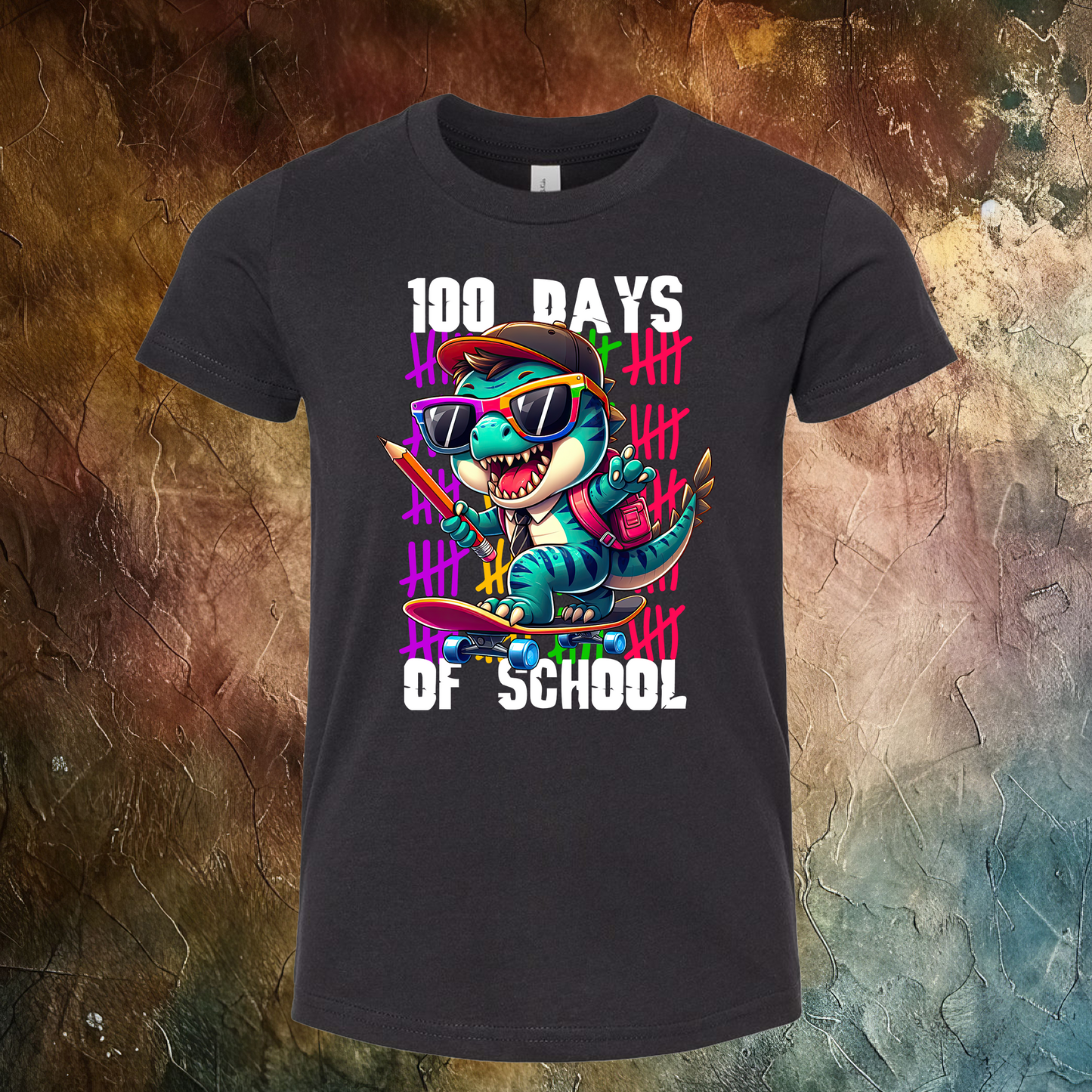 100 Days Of School Dino Skate T-Shirt