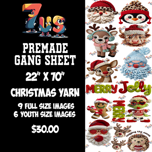 22 x 70 Yarn Christmas Premade Gang Sheet