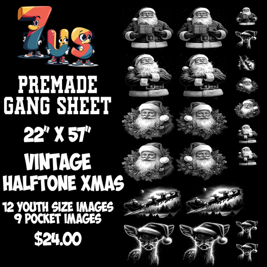 22 x 57 Vintage Christmas Youth Premade Gang Sheet